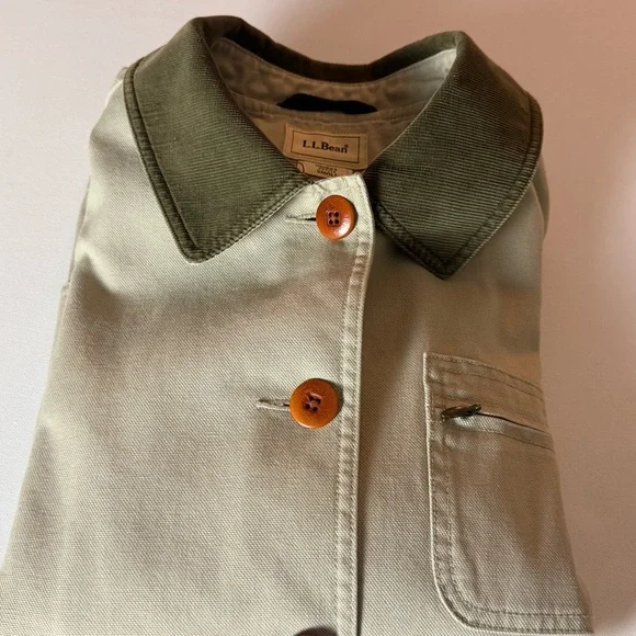 L.L.Bean Women’s Petite Small Canvas Chore Jacket Tan Barn Coat Cotton Utility - Picture 2 of 12